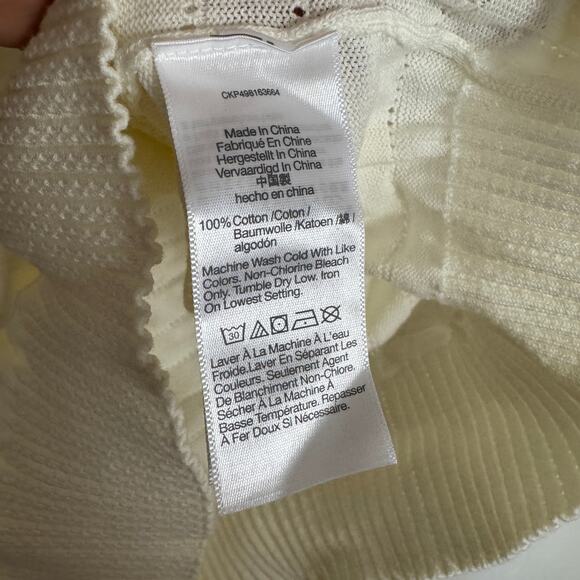 Madewell Textural-Stitch Cotton Sweater Womens M Cream Ribbed Trim Short Sleeve - Picture 7 of 8